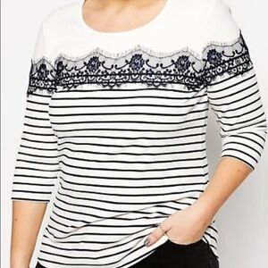 Junarose Lace Striped 3/4 Sleeve Top